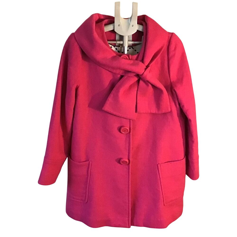 Kate Spade NY Hot Pink Bow Neck Wool Blend Coat Women’s Size M